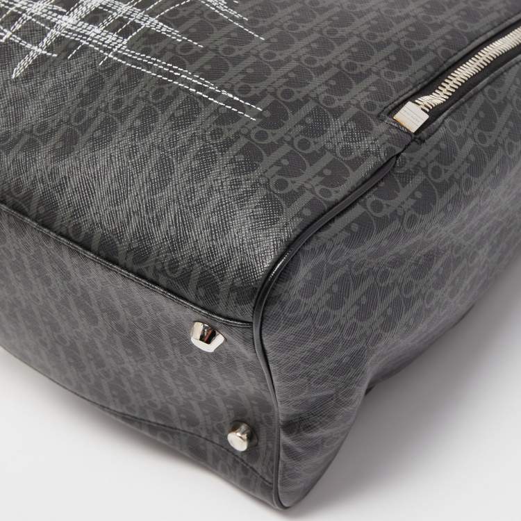 Pre Owned Dior Homme Dark Grey Stitched Print Oblique Coated Canvas Rider Sling Bag