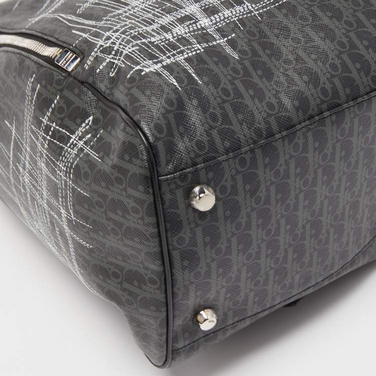 Pre Owned Dior Homme Dark Grey Stitched Print Oblique Coated Canvas Rider Sling Bag