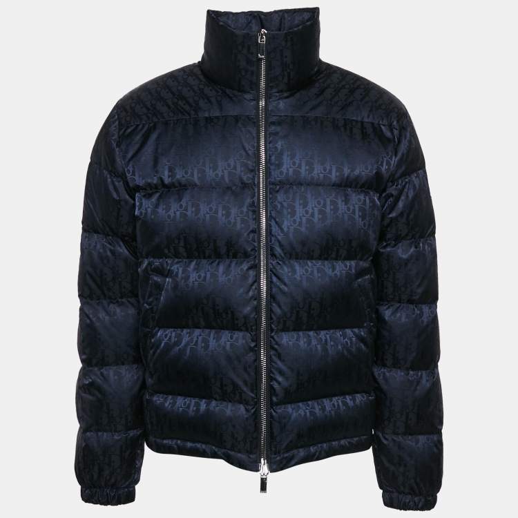 Pre Owned Dior Homme Navy Blue Oblique Pattern Nylon Puffer Jacket M