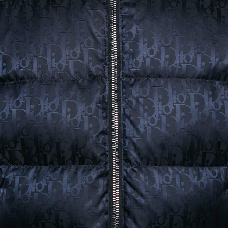 Pre Owned Dior Homme Navy Blue Oblique Pattern Nylon Puffer Jacket M