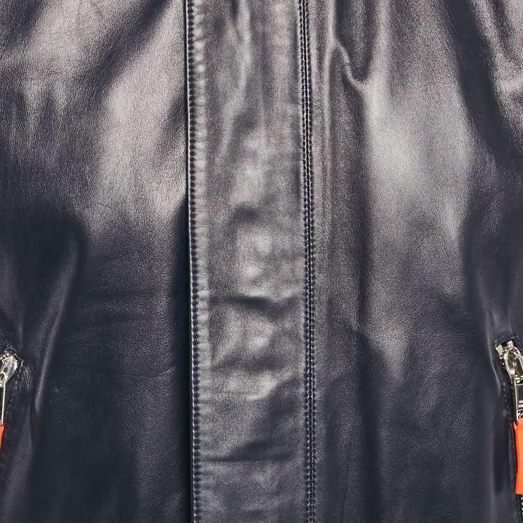 Pre Owned جاكيت جلد أزرق كحلي بسحاب ديور هوم مقاس كبير - لارج