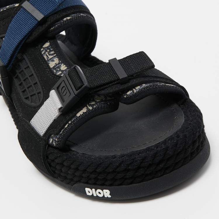 Pre Owned Dior Black/Grey Suede and Canvas Homme Dior Atlas Sandals Size 42