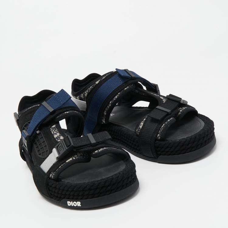 Pre Owned Dior Black/Grey Suede and Canvas Homme Dior Atlas Sandals Size 42