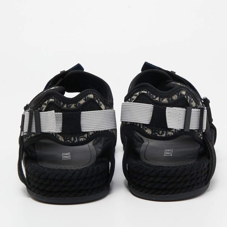 Pre Owned Dior Black/Grey Suede and Canvas Homme Dior Atlas Sandals Size 42
