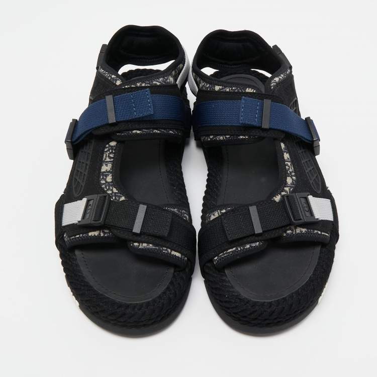 Pre Owned Dior Black/Grey Suede and Canvas Homme Dior Atlas Sandals Size 42