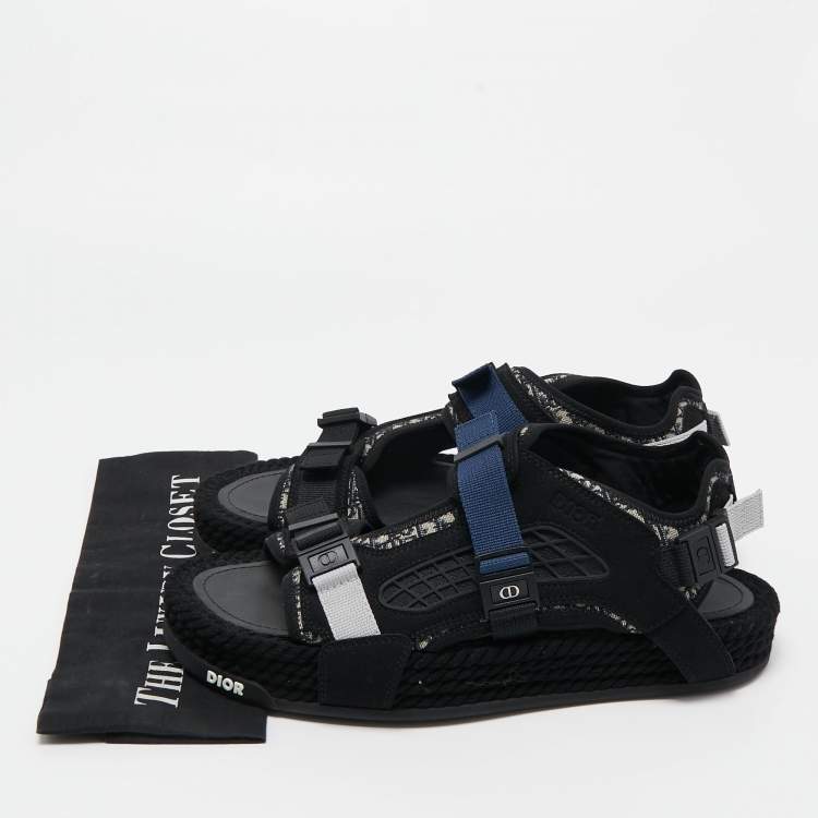 Pre Owned Dior Black/Grey Suede and Canvas Homme Dior Atlas Sandals Size 42
