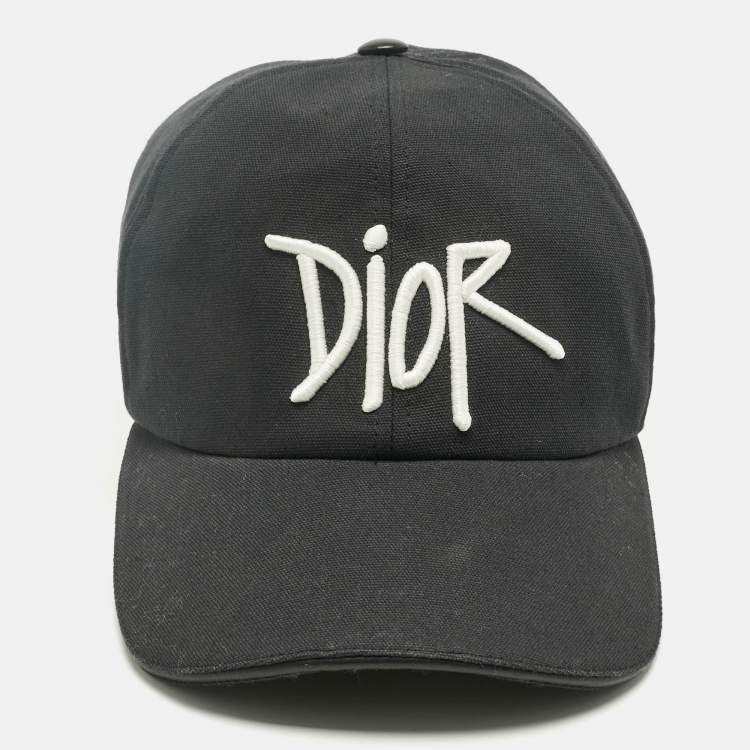 Pre Owned Dior Homme Black Logo Embroidered Cotton Baseball Cap S