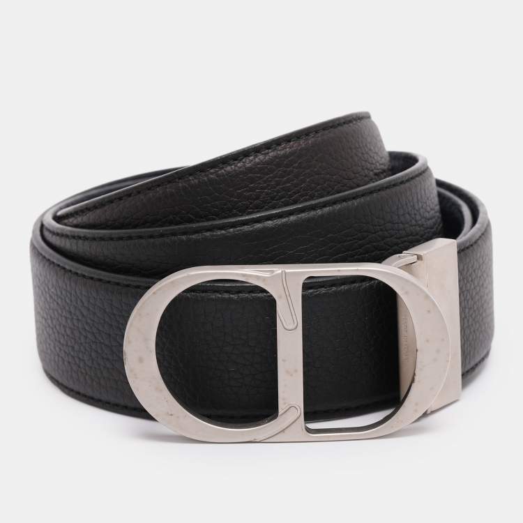 Pre Owned Dior Homme Black/Black Leather CD Logo Slim Reversible Belt 105CM