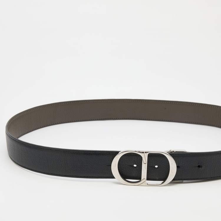 Pre Owned Dior Homme Black/Grey Leather CD Logo Slim Reversible Belt 95CM