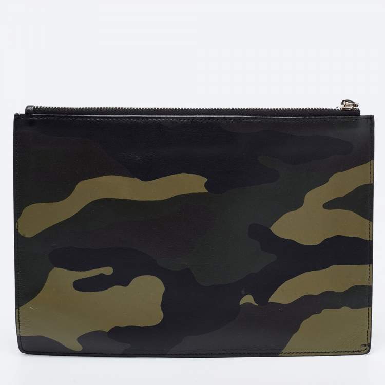 Pre Owned Dior Homme Green Camouflage Leather Zip Pouch