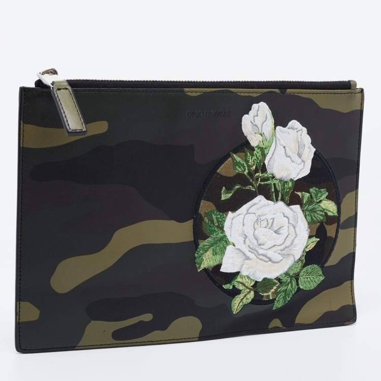 Pre Owned Dior Homme Green Camouflage Leather Zip Pouch