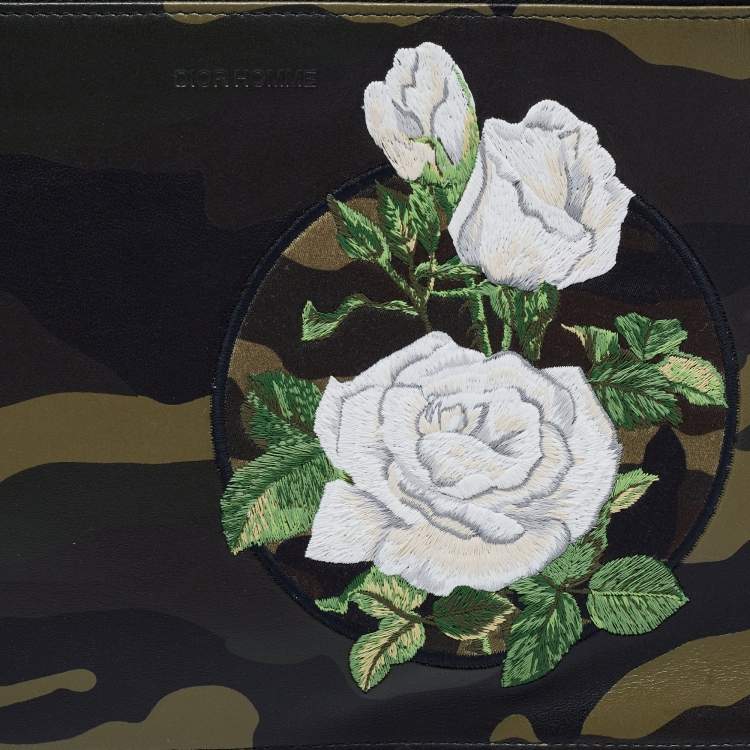 Pre Owned Dior Homme Green Camouflage Leather Zip Pouch