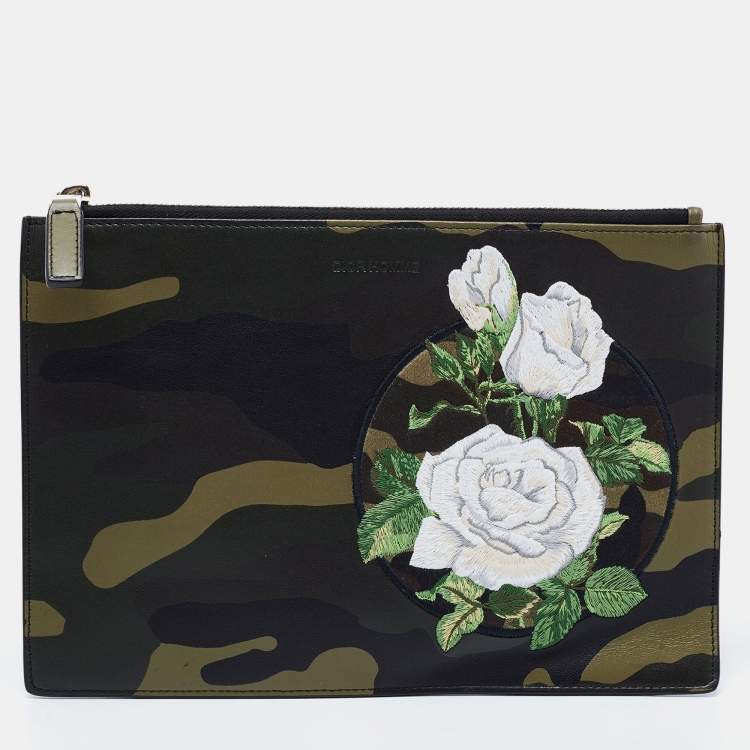 Pre Owned Dior Homme Green Camouflage Leather Zip Pouch
