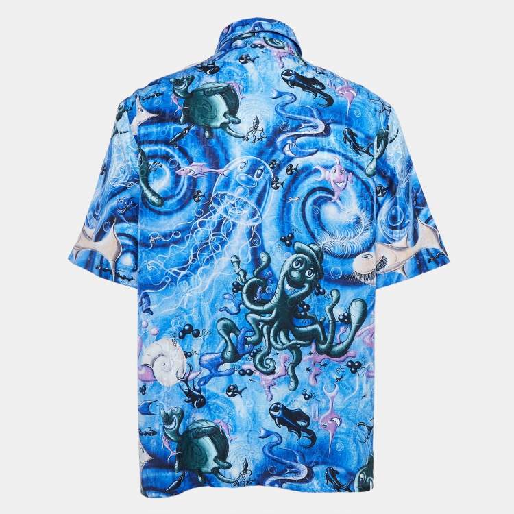 Pre Owned Dior Homme x Kenny Scharf Blue Swirl Sealife Satin Shirt L