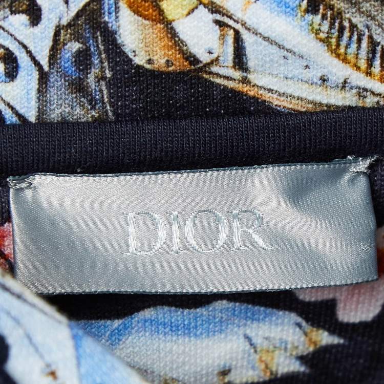 Pre Owned Dior Homme X Sorayama Blue Printed Cotton Knit Hoodie L