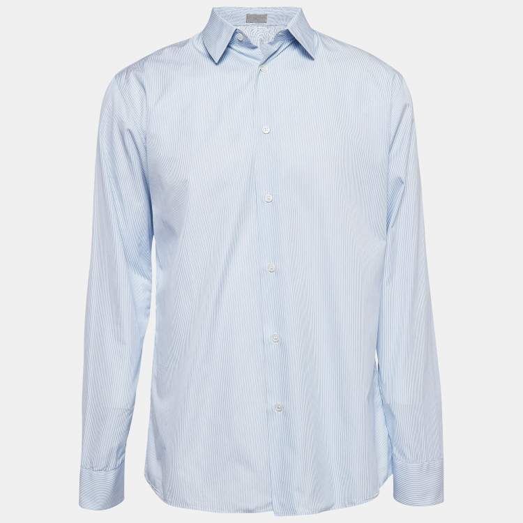 Pre Owned Dior Homme Blue Pinstripe Cotton Buttoned Up Shirt L