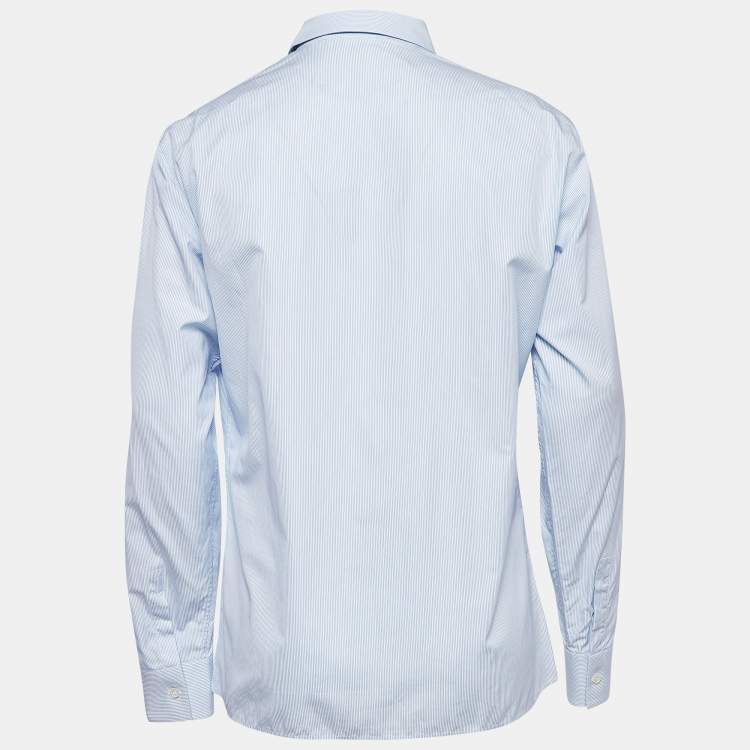 Pre Owned Dior Homme Blue Pinstripe Cotton Buttoned Up Shirt L