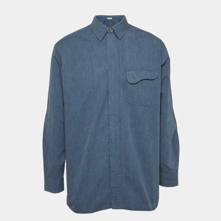 Pre Owned Dior Homme Blue Cotton Zip-Up Shirt XL