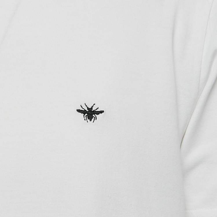 Pre Owned Dior Homme White Bee Embroidered Cotton Crew Neck T-Shirt L