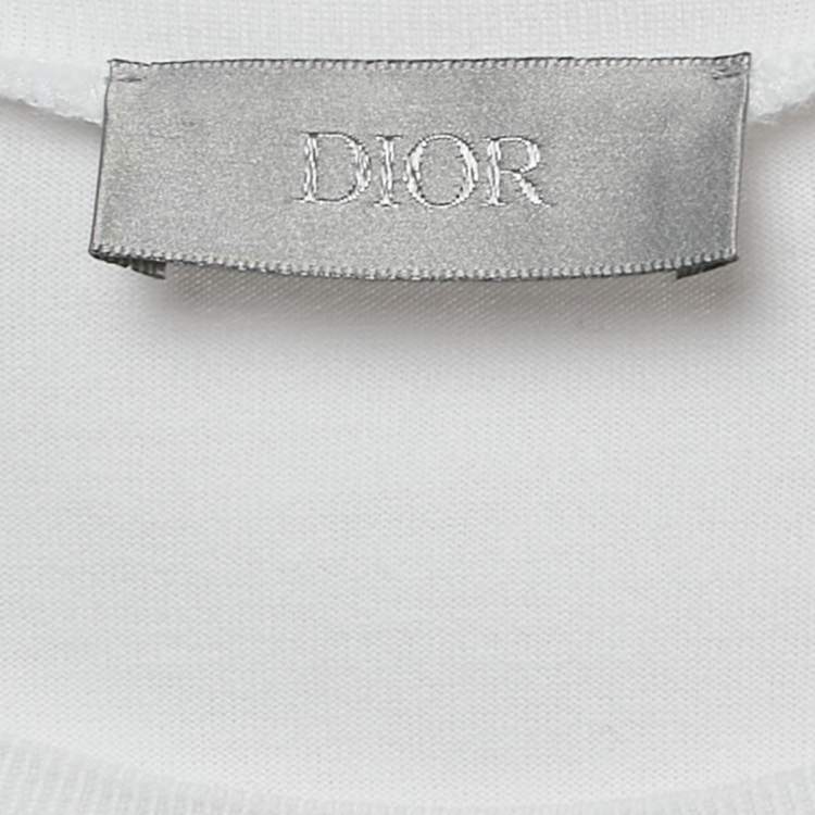 Pre Owned Dior Homme White Bee Embroidered Cotton Crew Neck T-Shirt L