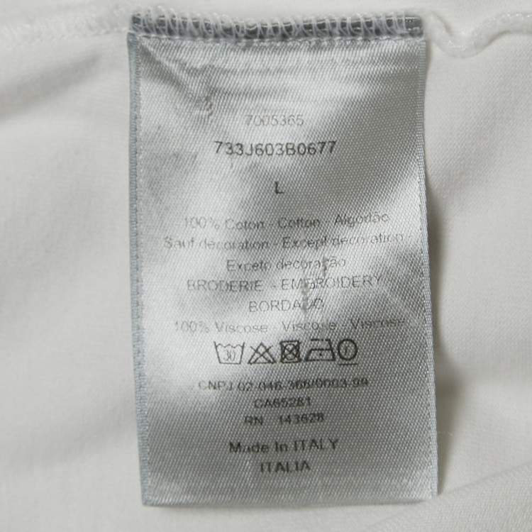 Pre Owned Dior Homme White Bee Embroidered Cotton Crew Neck T-Shirt L