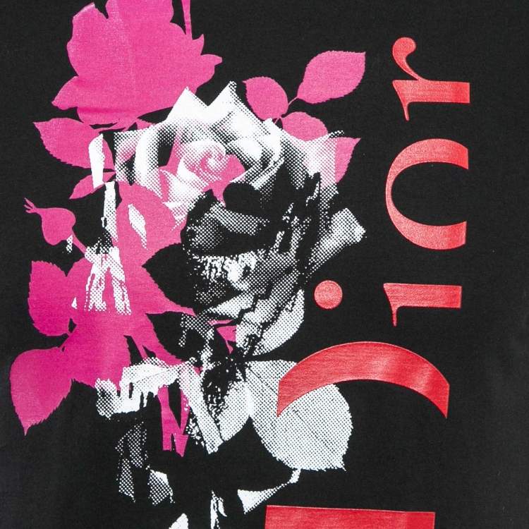 Pre Owned Dior Homme Black Floral Print Jersey T-Shirt XS