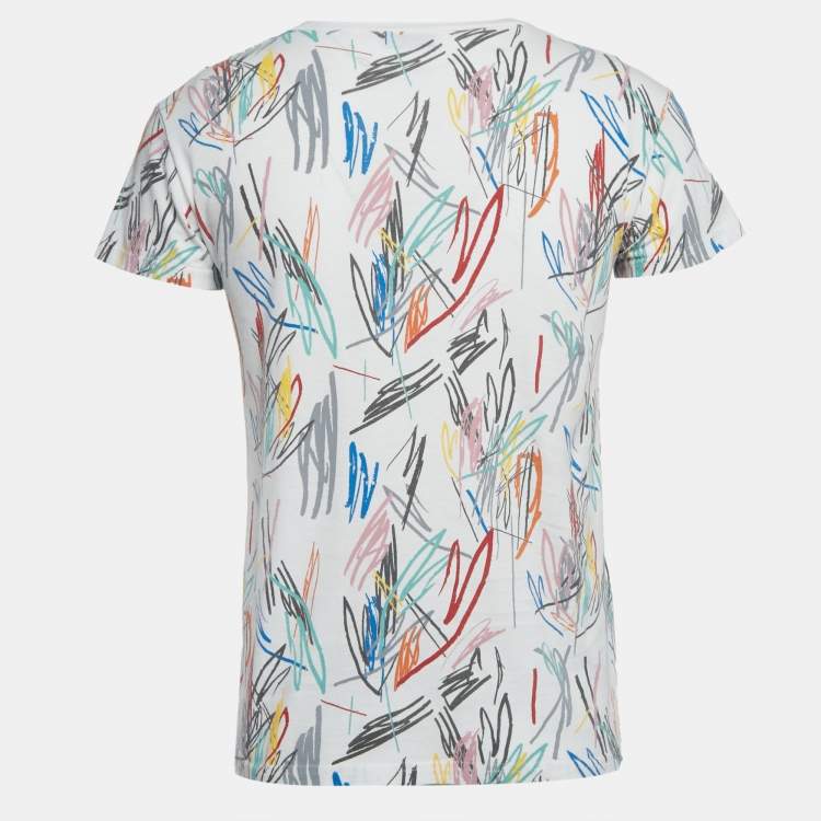 Pre Owned Dior Homme White Printed Cotton Short Sleeve T-Shirt XS