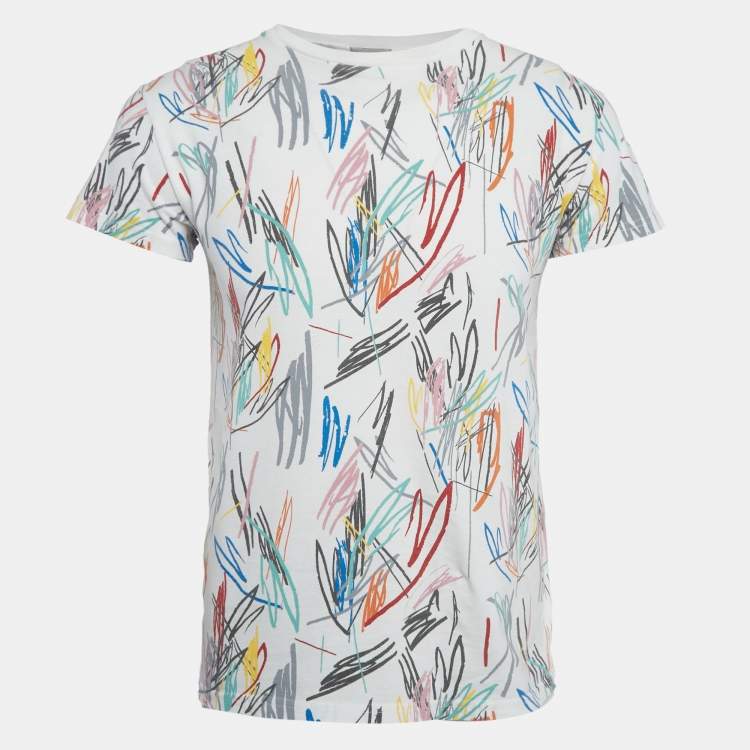 Pre Owned Dior Homme White Printed Cotton Short Sleeve T-Shirt XS