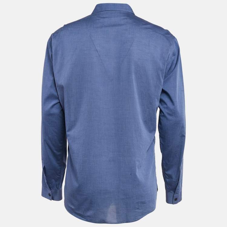Pre Owned Dior Homme Blue Bee Embroidered Cotton Shirt L