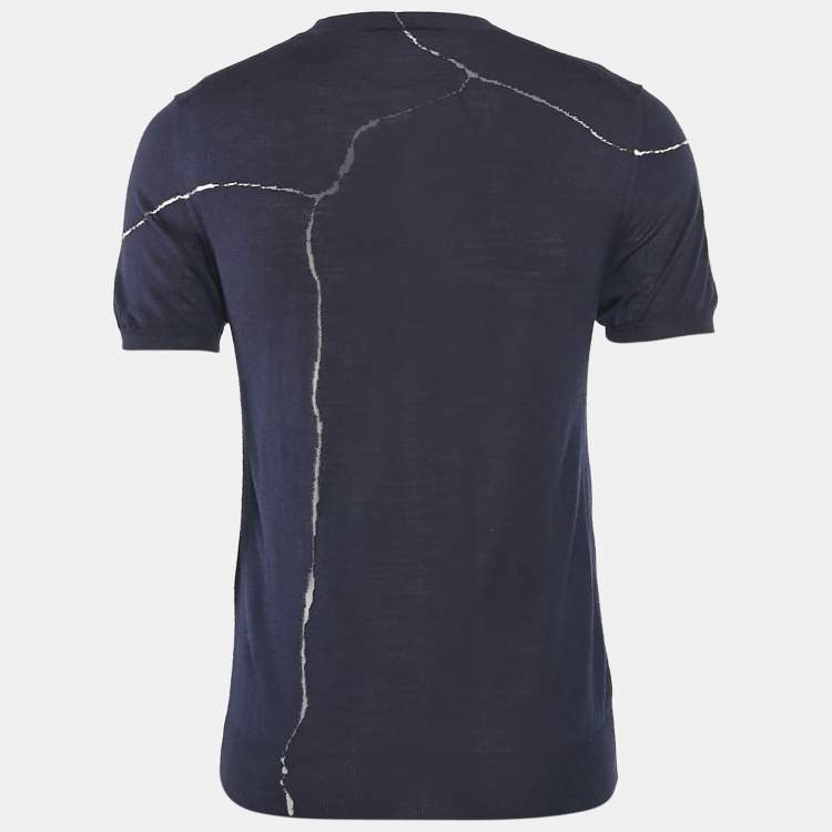 Pre Owned Dior Homme X Daniel Arsham Navy Blue Crack Effect Short Sleeve Sweatshirt S
