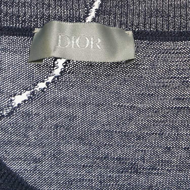 Pre Owned Dior Homme X Daniel Arsham Navy Blue Crack Effect Short Sleeve Sweatshirt S