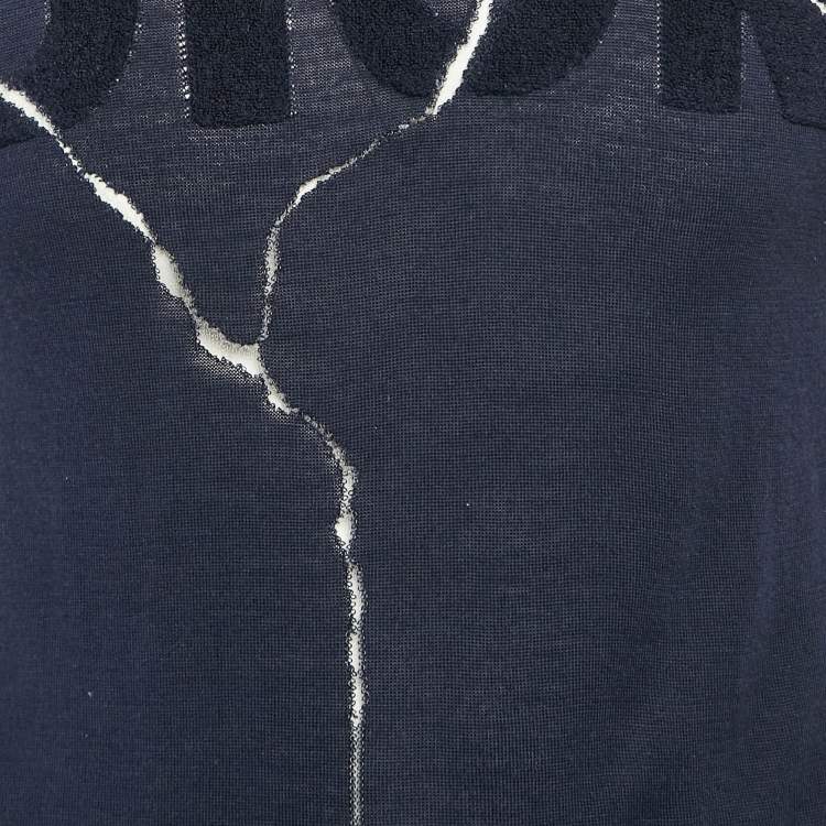 Pre Owned Dior Homme X Daniel Arsham Navy Blue Crack Effect Short Sleeve Sweatshirt S