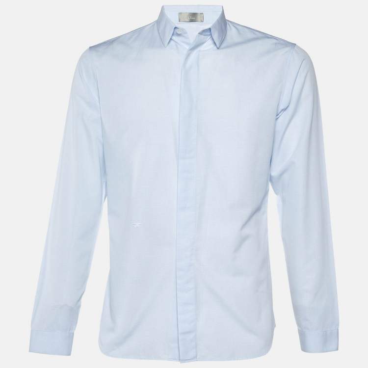 Pre Owned Dior Homme Blue Embroidered Cotton Button Front Shirt M