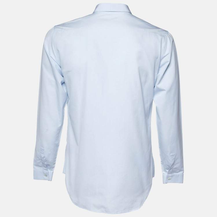 Pre Owned Dior Homme Blue Embroidered Cotton Button Front Shirt M