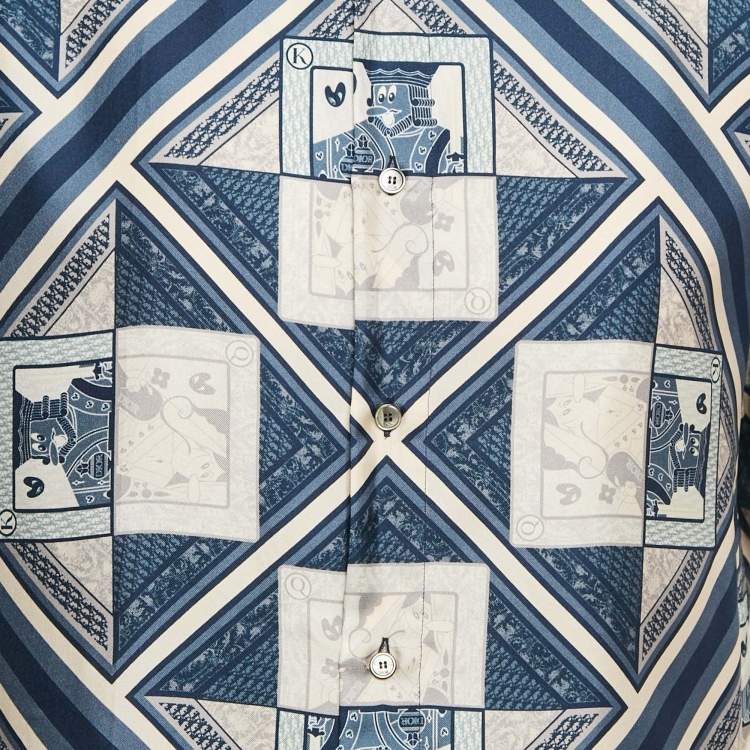 Pre Owned Dior Homme Blue Printed Silk Short Sleeve Shirt M