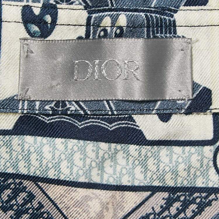 Pre Owned Dior Homme Blue Printed Silk Short Sleeve Shirt M