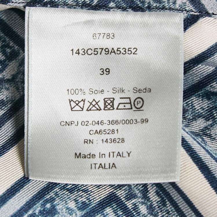 Pre Owned Dior Homme Blue Printed Silk Short Sleeve Shirt M