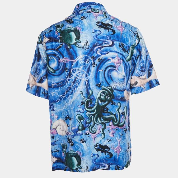 Pre Owned Dior Homme x Kenny Scharf Blue Swirl Sealife Satin Shirt M