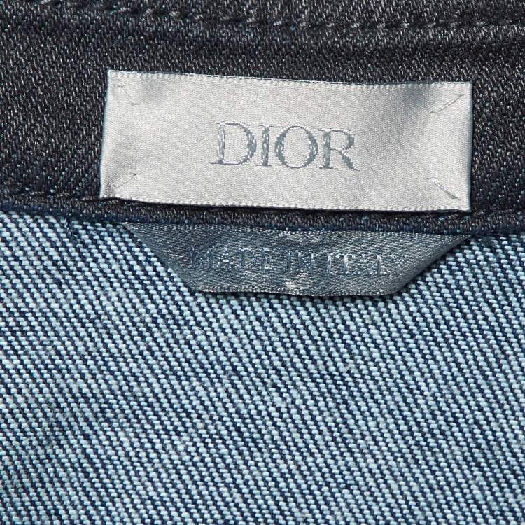 Pre Owned Dior Homme Black Coated Denim Embroidered Shirt L