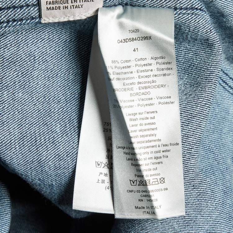 Pre Owned Dior Homme Black Coated Denim Embroidered Shirt L