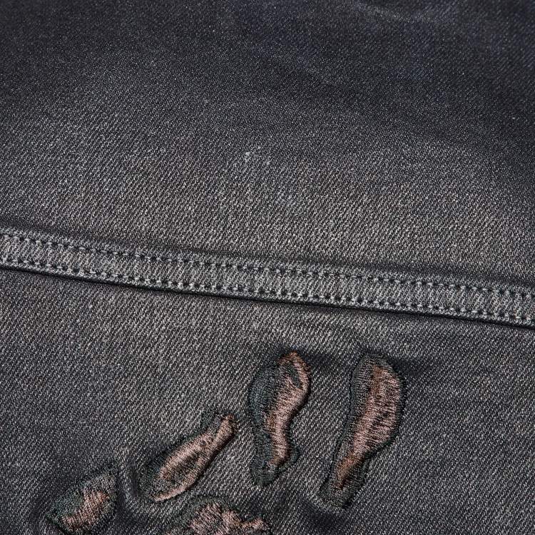 Pre Owned Dior Homme Black Coated Denim Embroidered Shirt L