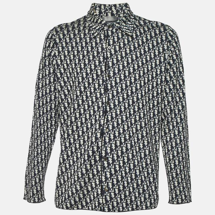 Pre Owned Dior Homme Blue Oblique Jacquard Knit Overshirt L