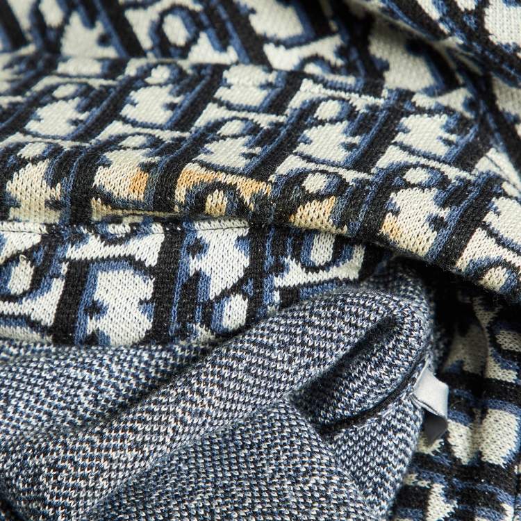 Pre Owned Dior Homme Blue Oblique Jacquard Knit Overshirt L