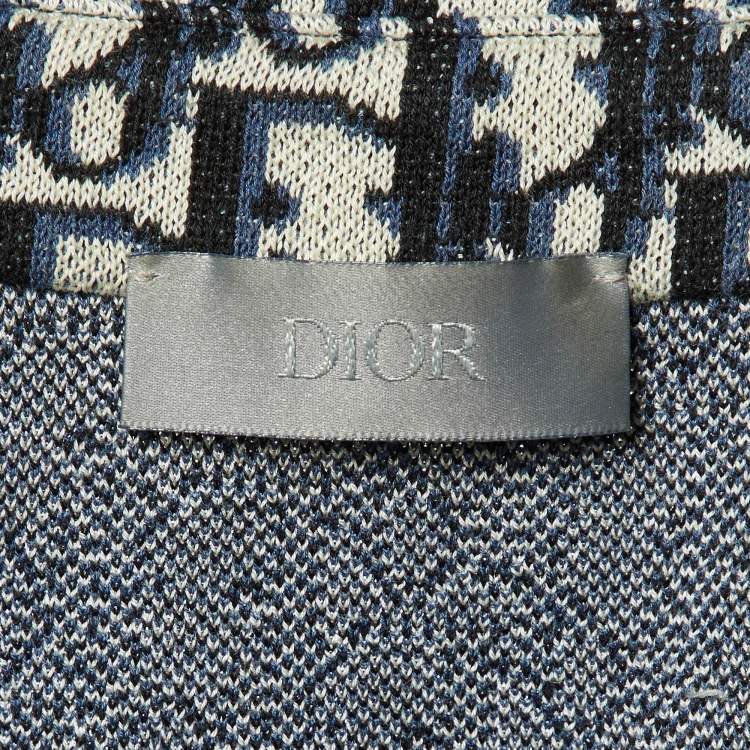 Pre Owned Dior Homme Blue Oblique Jacquard Knit Overshirt L