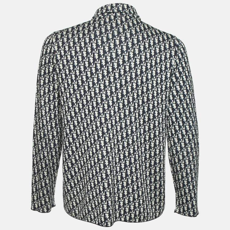 Pre Owned Dior Homme Blue Oblique Jacquard Knit Overshirt L