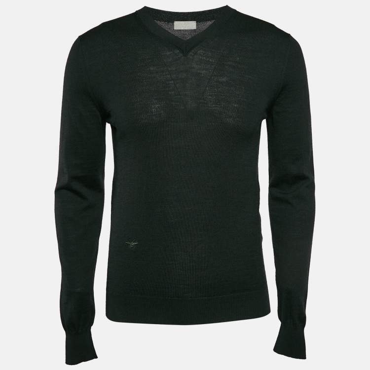Pre Owned Dior Homme Dark Green Wool Knit V-Neck Sweatshirt S