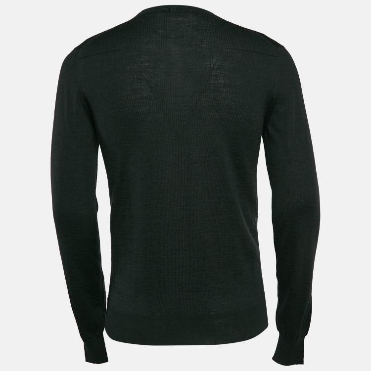Pre Owned Dior Homme Dark Green Wool Knit V-Neck Sweatshirt S