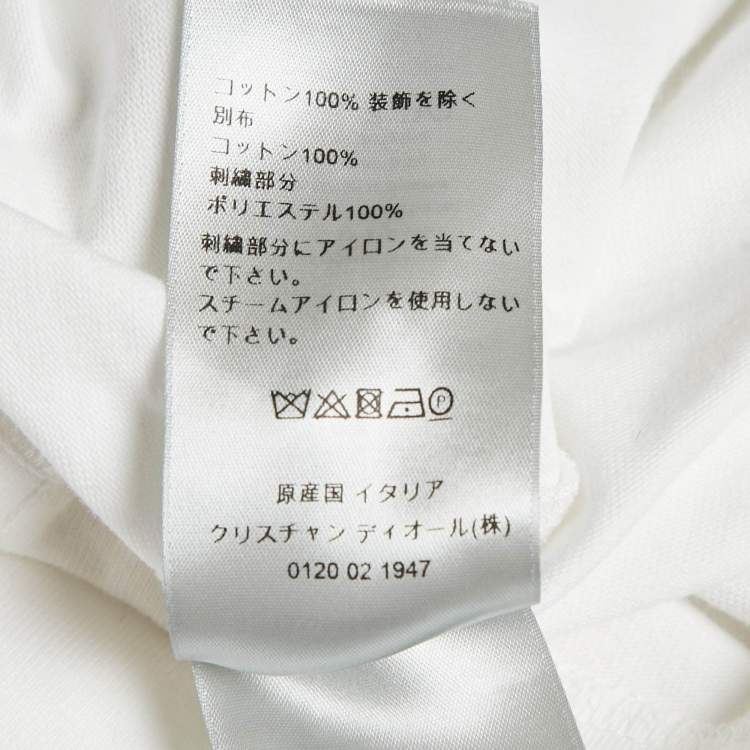 Pre Owned Dior Homme White/Blue Logo Print Colorblocked Cotton Knit T-Shirt M