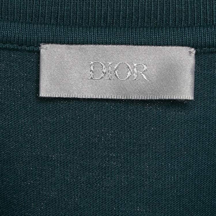 Pre Owned Dior Homme White/Blue Logo Print Colorblocked Cotton Knit T-Shirt M