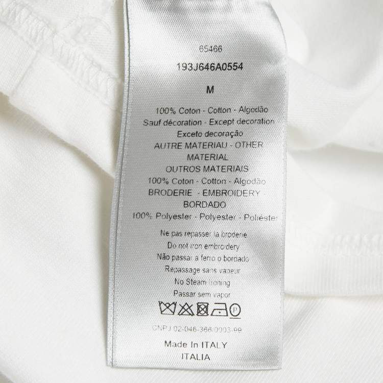 Pre Owned Dior Homme White/Blue Logo Print Colorblocked Cotton Knit T-Shirt M